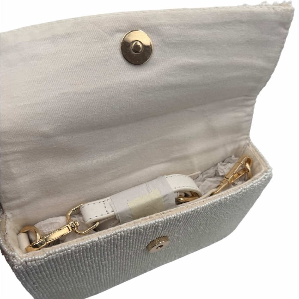 Anthropologie Ivory Beaded Fringe Top-Handle Clutch - Picture 6 of 6